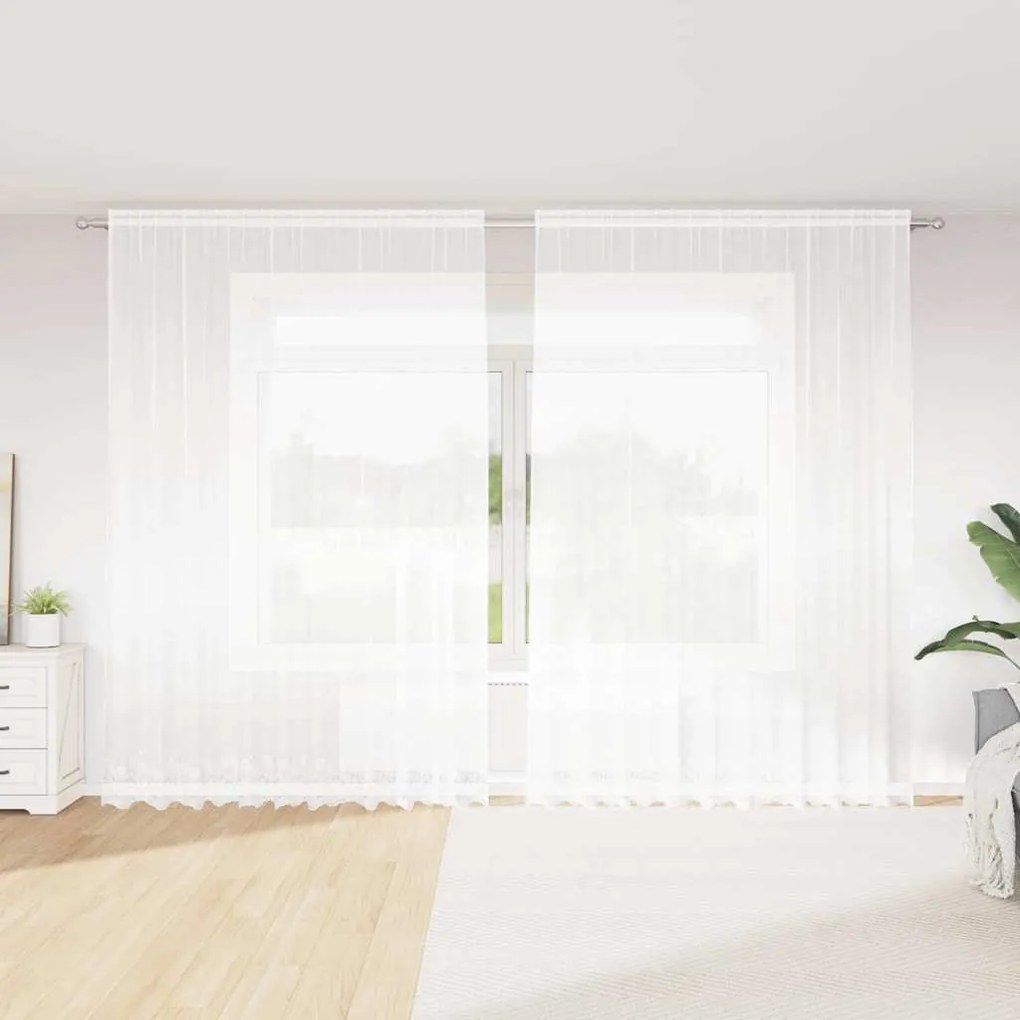 vidaXL Cortinas com cortinas Floral Branco 300 x 280 cm Poliéster