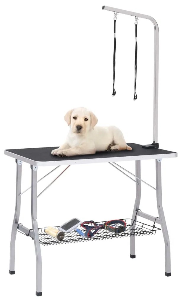 Mesa de grooming ajustável para cães com 2 laços e cesto