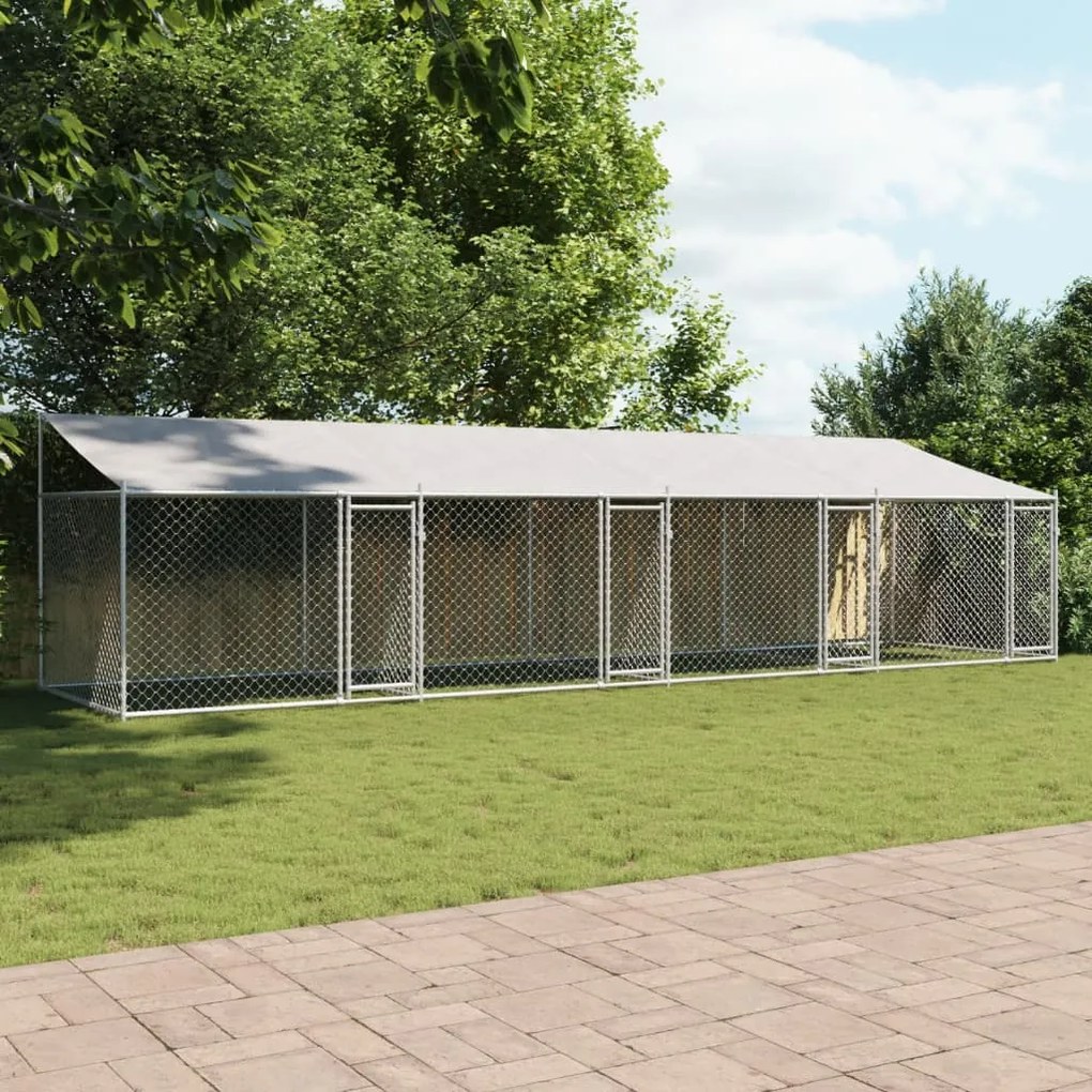 Jaula para cão com telhado/portas 8x2x2 m aço galvanizado cinza