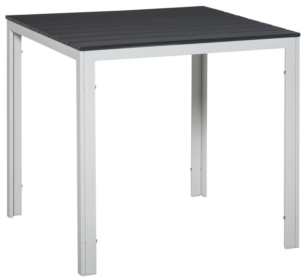 Outsunny Mesa de jardim quadrada com estrutura de metal Mesa de jantar ao ar livre Mesa lateral máx. 50 kg 78x78x74 cm Branco Cinza Escuro