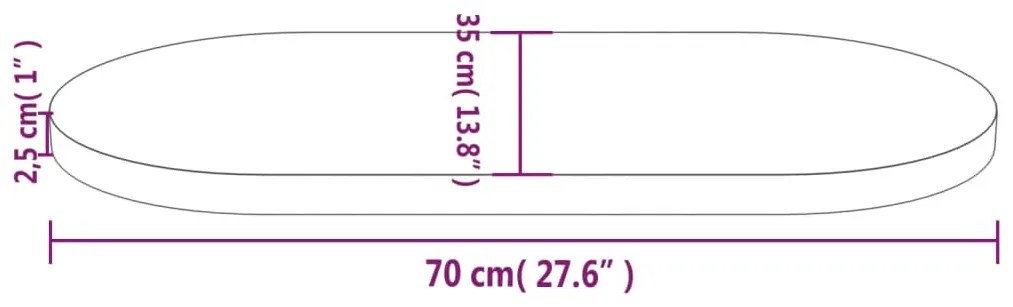 Tampo de mesa oval 70x35x2,5 cm pinho maciço branco