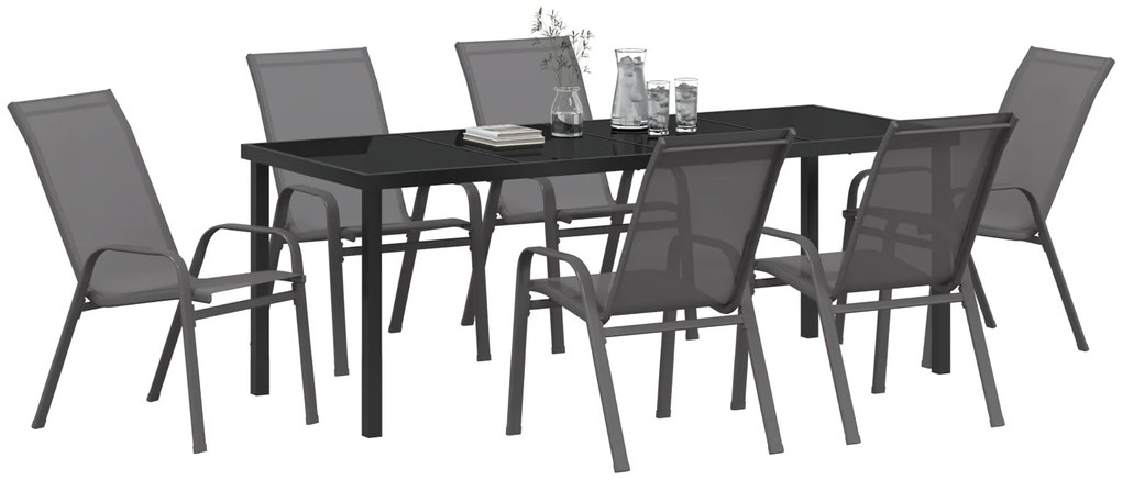 Conjunto de Jantar de 7 Peças vidaXL Cinza Textilene e Aço
