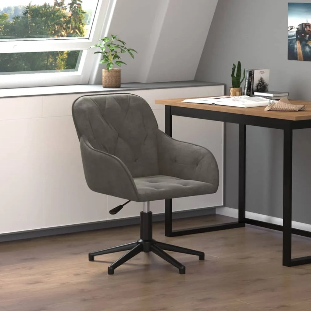 344857 vidaXL Cadeira de escritório giratória veludo cinzento-escuro