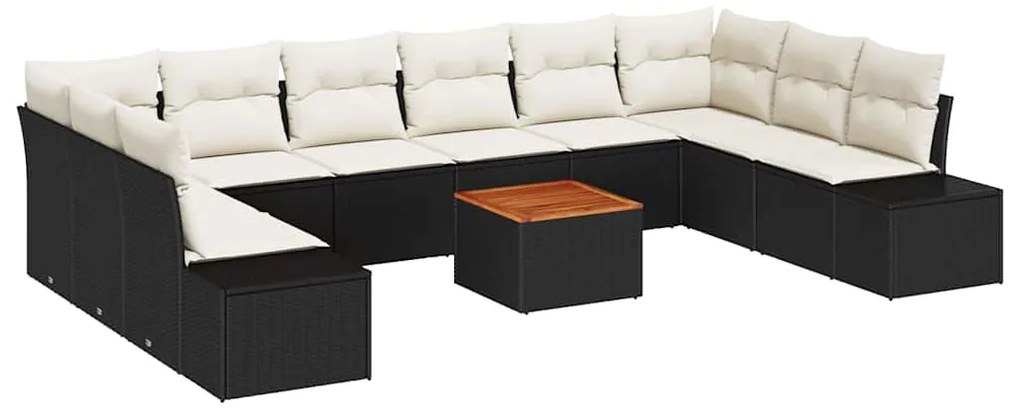 Conjunto de Sofá de Jardim 11 pcs Preto, branco