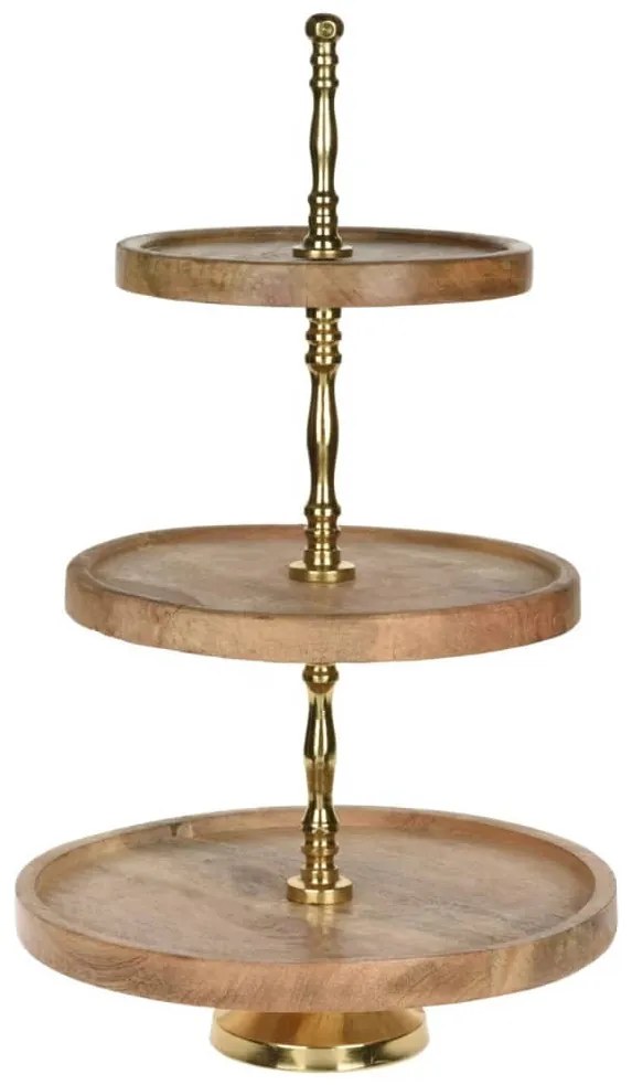 443163 H&S Collection Bandeja de 3 níveis 50 cm madeira dourado