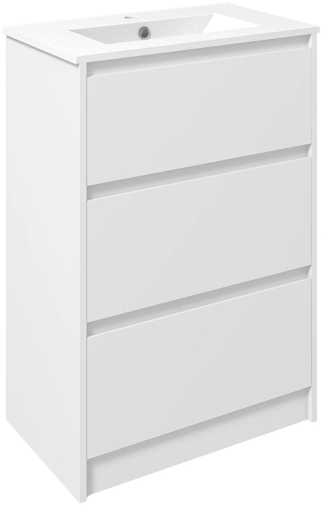 kleankin Móvel de Casa de Banho com Lavatório Armário Casa de Banho de Cerâmica Sintética com 2 Gavetas 61x37x88 cm Branco Brilhante