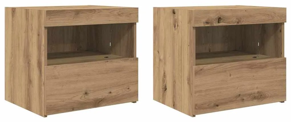 Camas de cabeceira vidaXL com luzes LED 2 pcs Carvalho Artisan 50x40x4