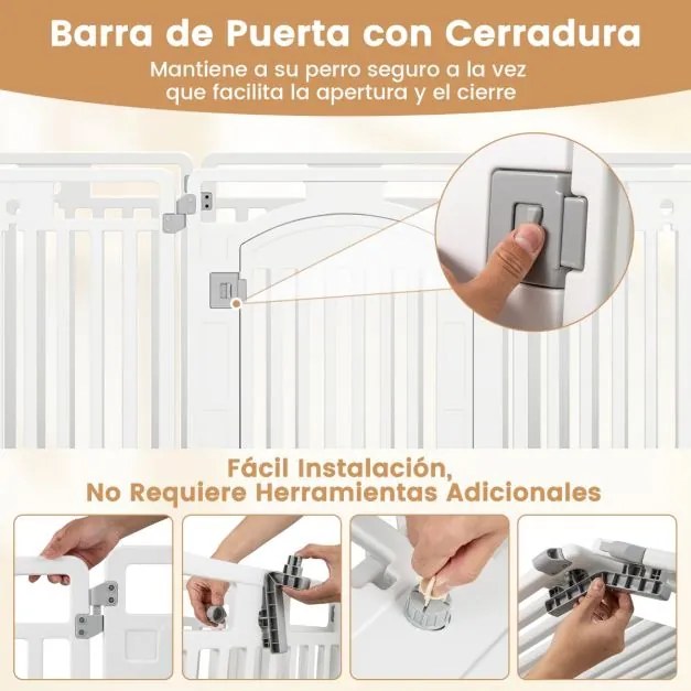 Barreira de plástico para cães com 8 painéis de 80 cm de altura com porta de segurança para cães pequenos e médios, gaiola dobrável branca