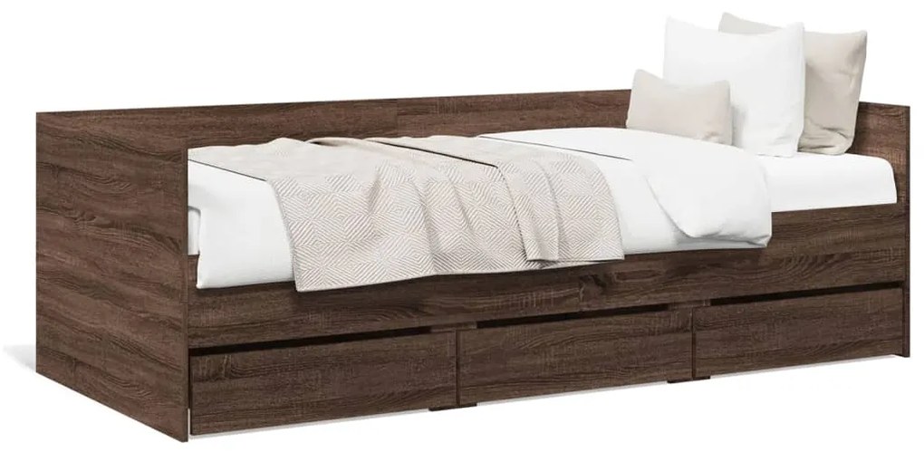 vidaXL Sofá-cama com gavetas sem colchão 75x190 cm carvalho castanho