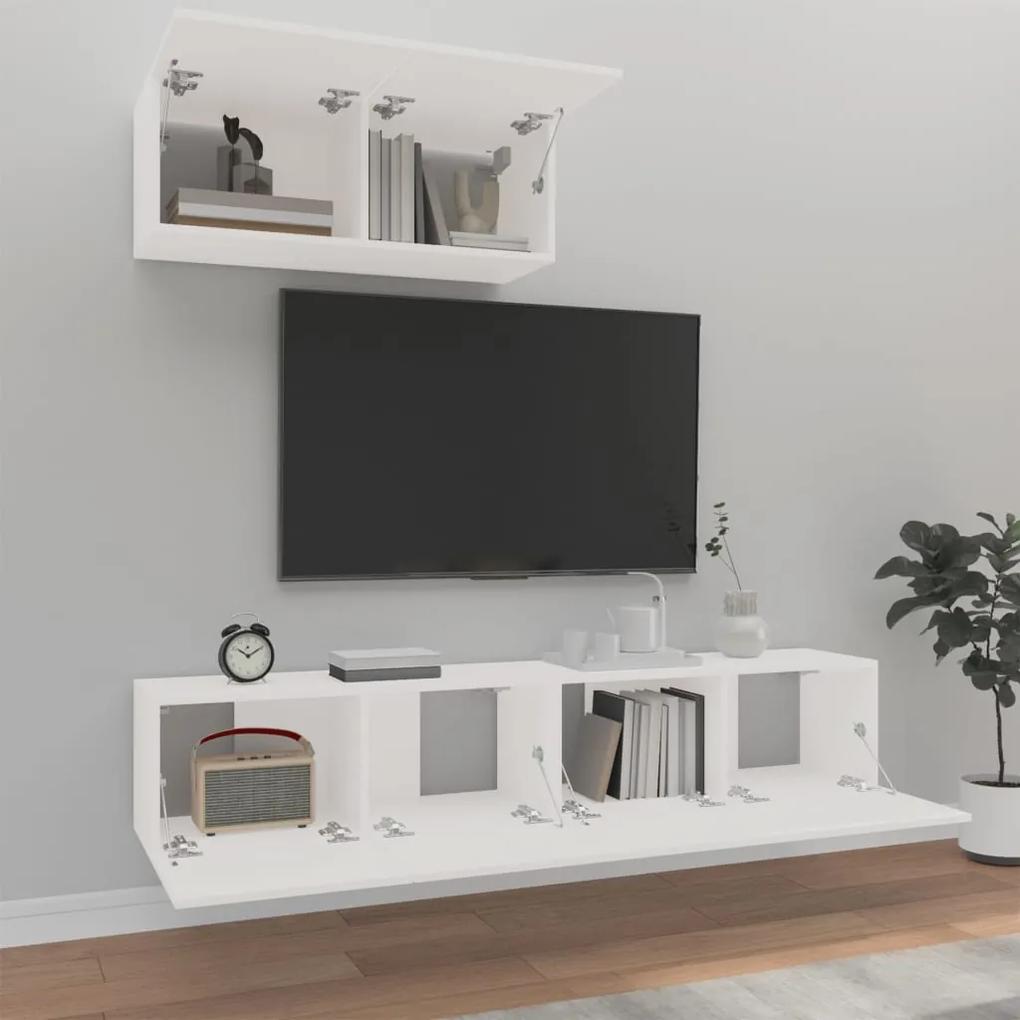 Conjunto móveis de TV 3 pcs madeira processada branco