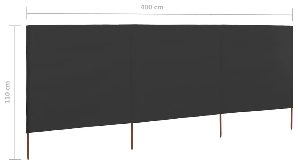 Para-vento com 3 painéis em tecido 400x80 cm antracite