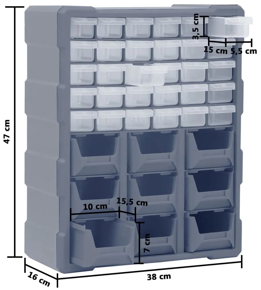 Caixa organizadora com 39 gavetas 38x16x47 cm