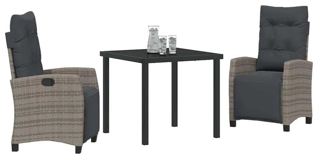 Conjunto de Jantar de Jardim com 3 Peças em Rattan Cinza