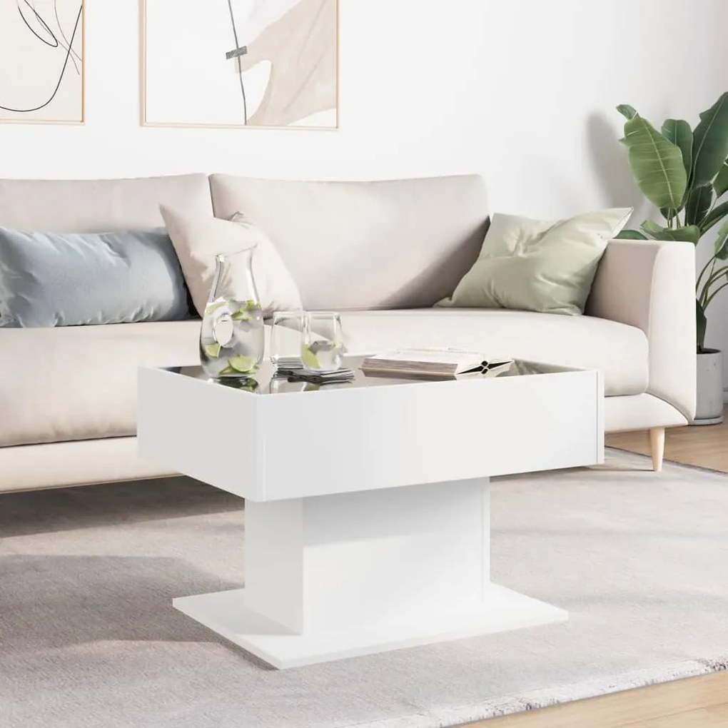 Mesa de centro c/ LEDs 70x50x45 cm derivados de madeira branco