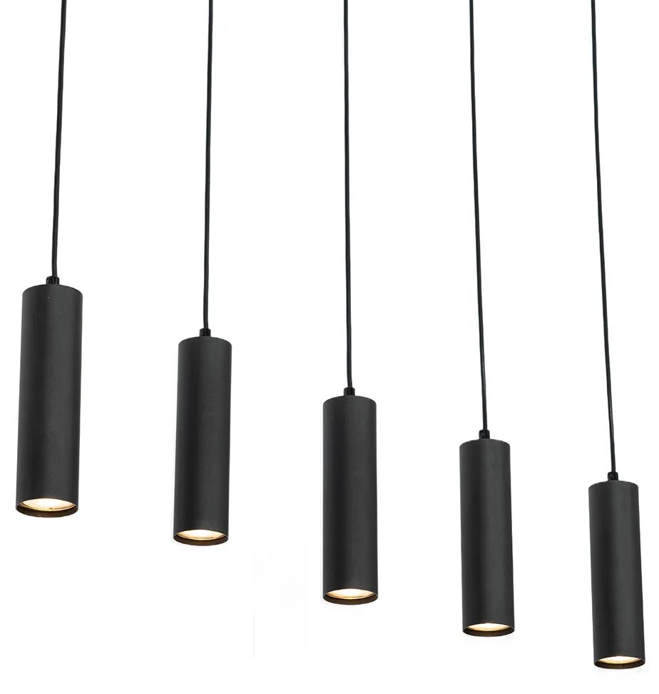 Candeeiro de suspensão moderno preto com madeira 5-luzes - Jeana Moderno,Industrial