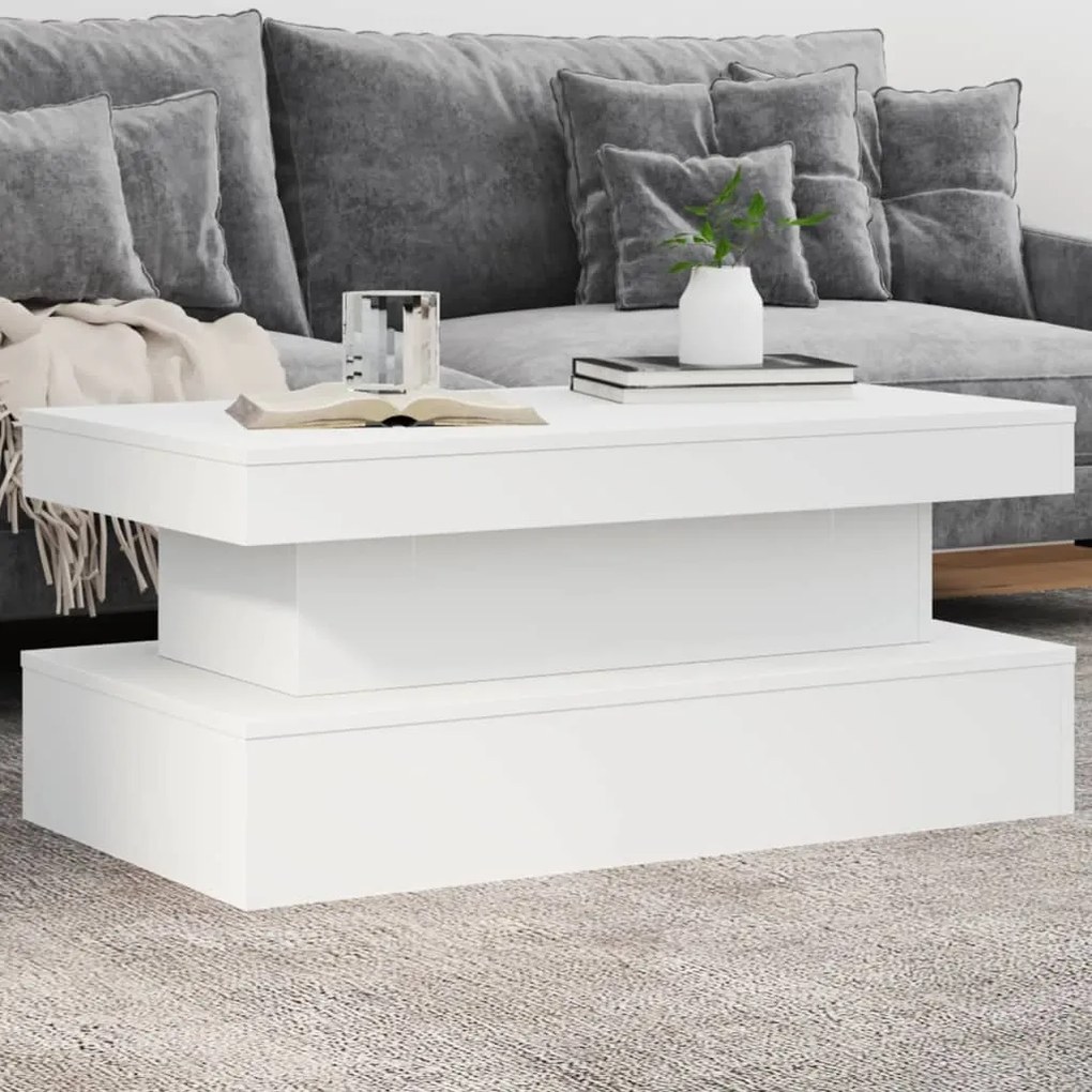 Mesa de centro com luzes LED 90x50x40 cm branco