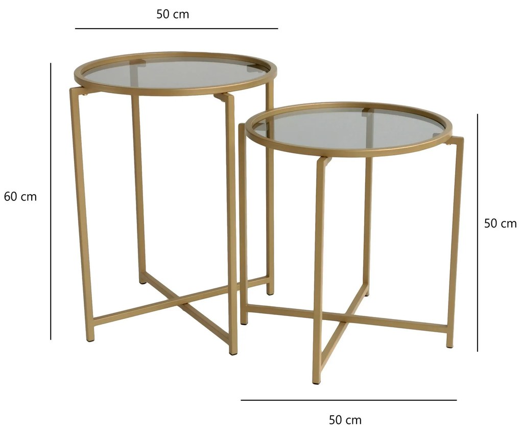 Conjunto de Mesas de Centro S406 – Dourado Fumado – 50x50x50 cm / 50x6