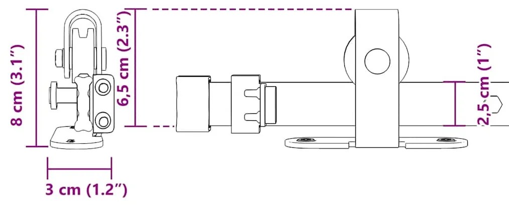 Kit para armário deslizante aço carbono 244 cm