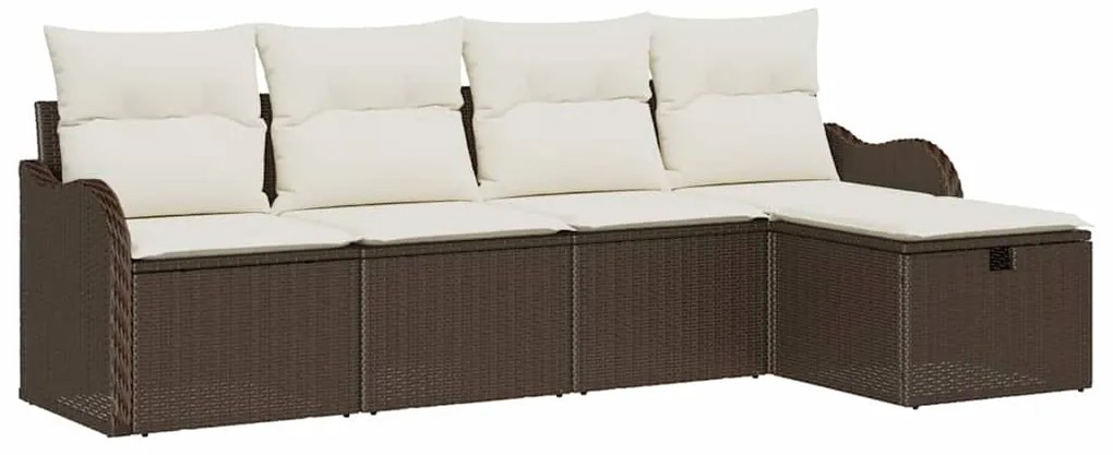Sofá de Jardim 5 Peças com Almofadas Castanho em Rattan