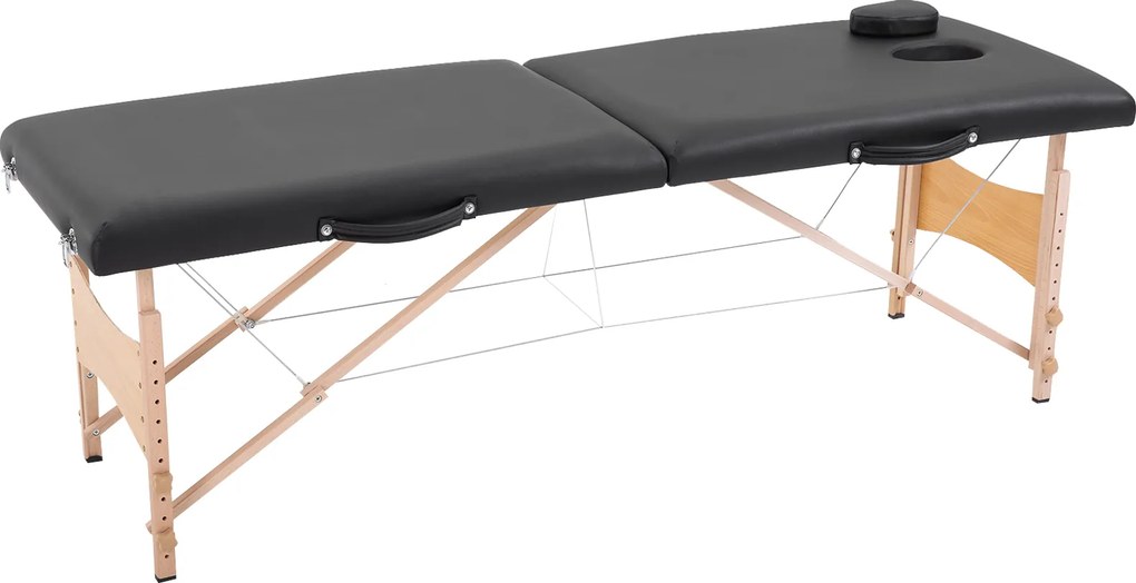 Marquesa de Massagem Dobrável Portátil com Apoio para a Cabeça Altura Ajustável e Bolsa de Transporte 186x60x58-81 cm Preto