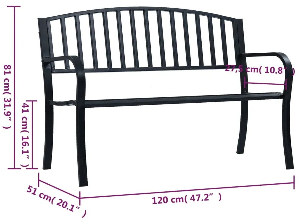 Banco de jardim 120 cm aço preto