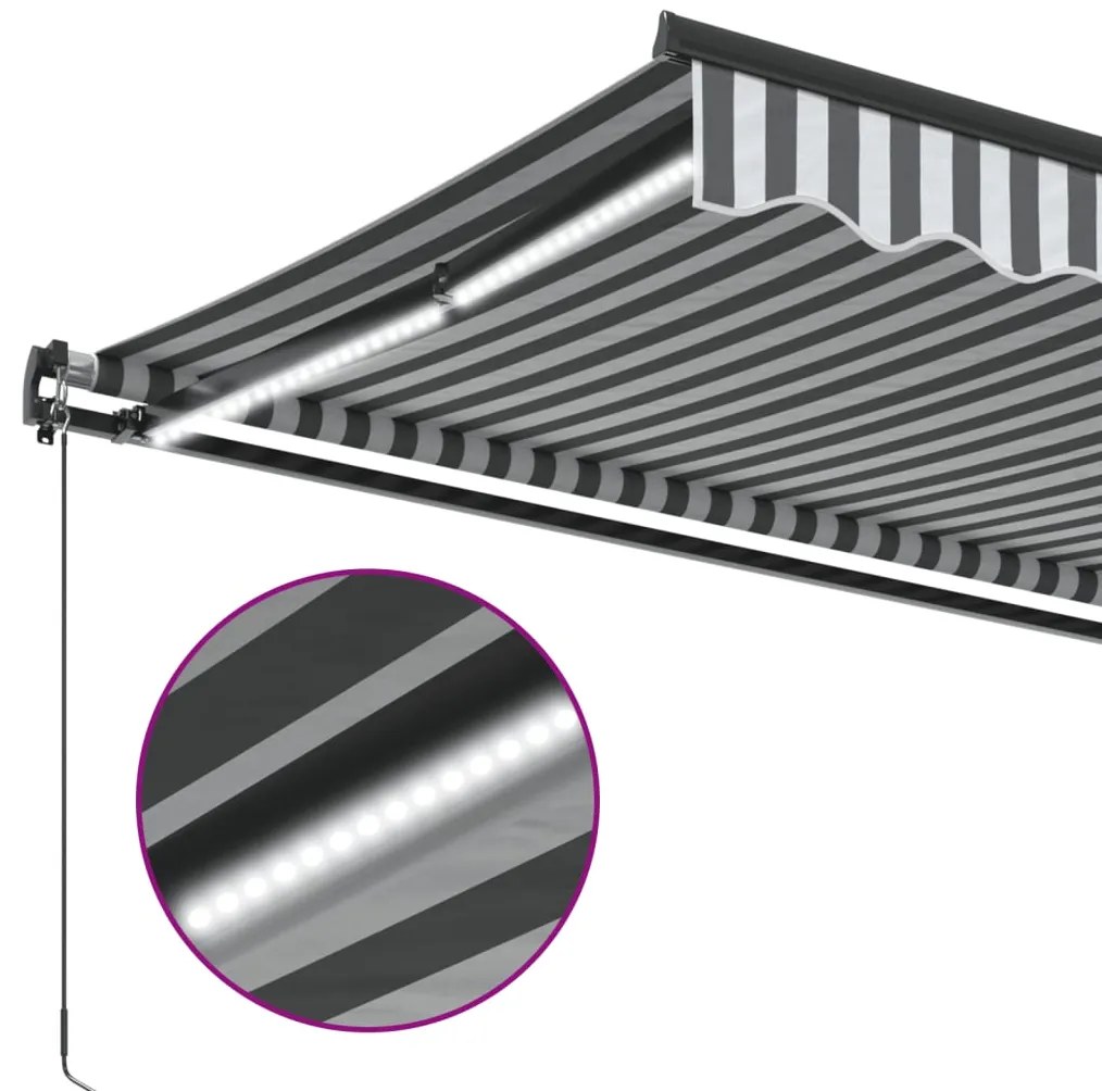 Toldo retrátil manual com luzes LEDs 500x300cm antracite/branco