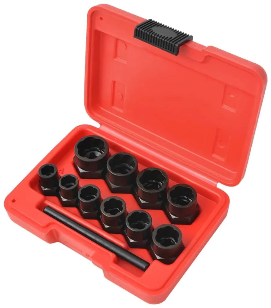 Conjunto extrator p/ parafusos e porcas danificados 11 pcs aço