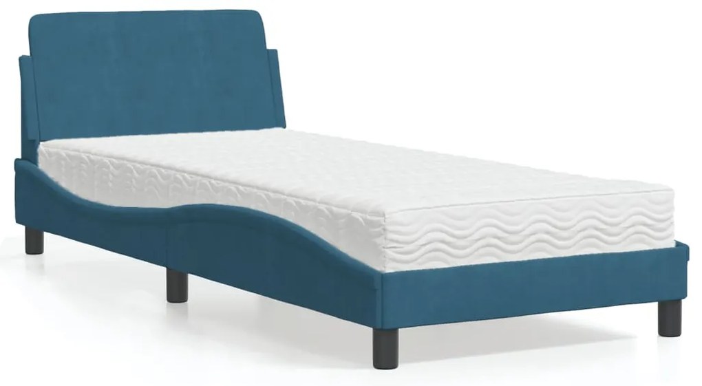 vidaXL Cama com colchão Dover 90x200 cm veludo azul