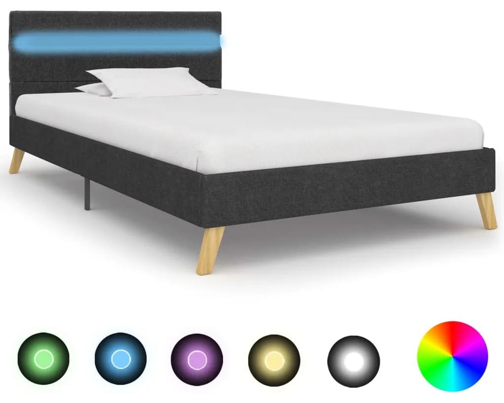 284841 vidaXL Estrutura de cama com LED 100x200 cm tecido cinzento-escuro