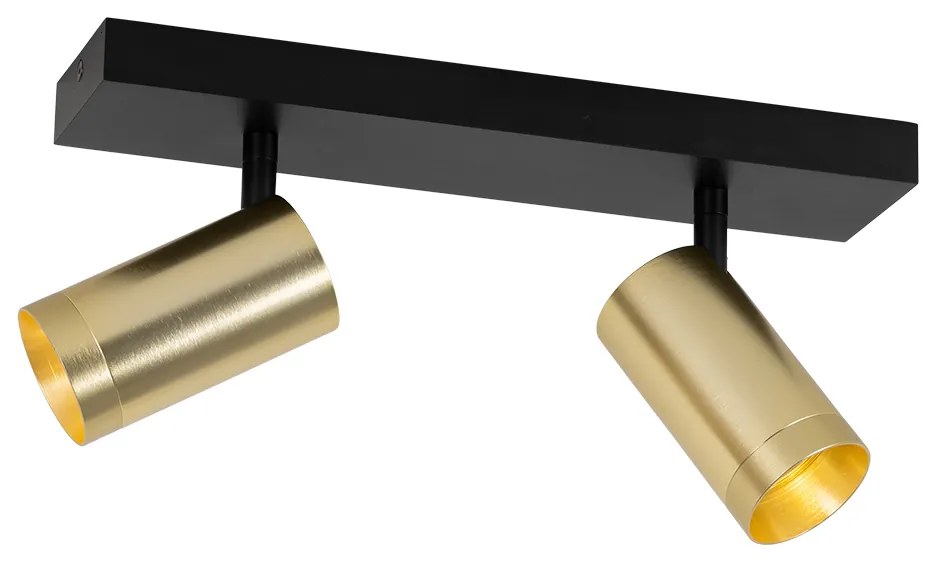 Foco de teto preto com dourado ajustável 2 luzes - Jeana Luxe Moderno