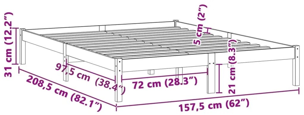 Cama sem colchão 193x203 cm King madeira de pinho maciça