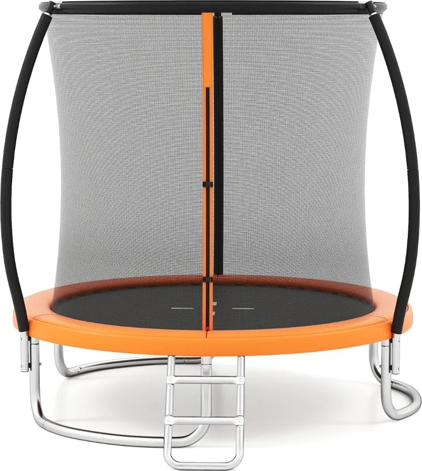 Trampolim para exterior com cerca de segurança, escada e pernas curvas robustas para crianças e adultos, 244 cm, laranja
