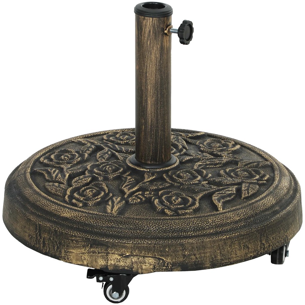 Outsunny Base para Chapéu de Sol Redonda Suporte para Chapéu de Sol com Rodas 21 kg Ø49x42 cm Bronze