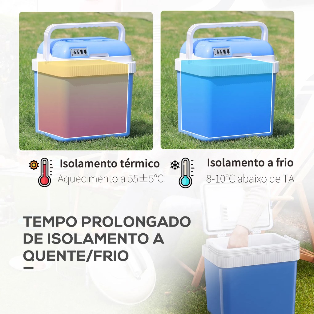 Geleira Termoelétrico Portátil 24L Geleira Elétrica para Carro com Função de Resfriamento e Aquecimento 40x30x43cm Azul