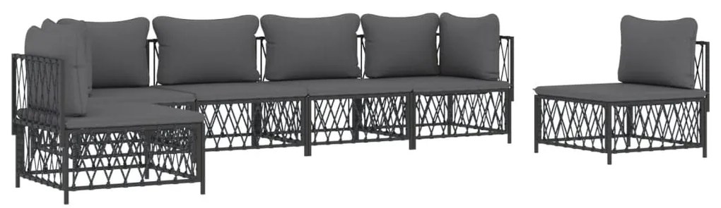 6 pcs conjunto lounge de jardim com almofadões aço antracite