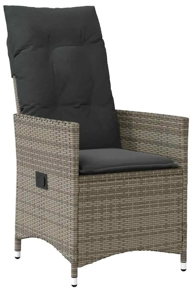 7 pcs conjunto de jantar p/ jardim c/ almofadões vime PE cinza