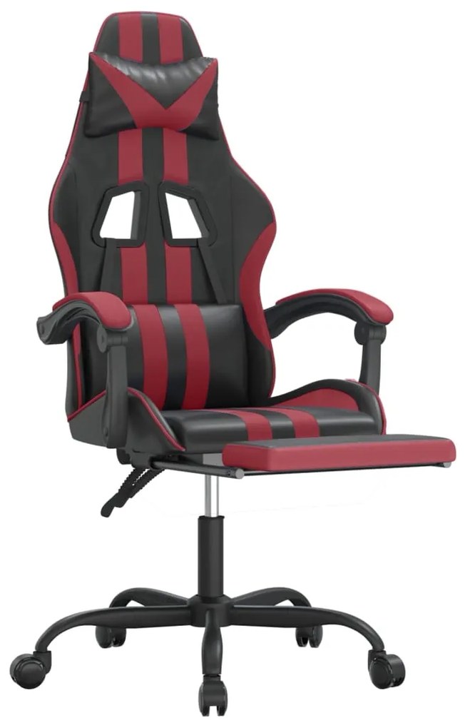 Cadeira gaming +apoio pés couro artificial preto/vermelho tinto