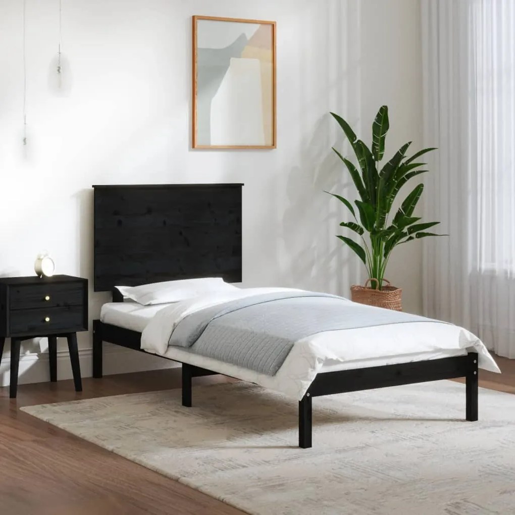 vidaXL Estrutura de cama solteiro 90x190 cm madeira maciça preto