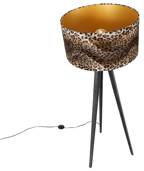 Candeeiro de pé tripé preto com cúpula de leopardo 50 cm - Tripod Classic Clássico / Antigo