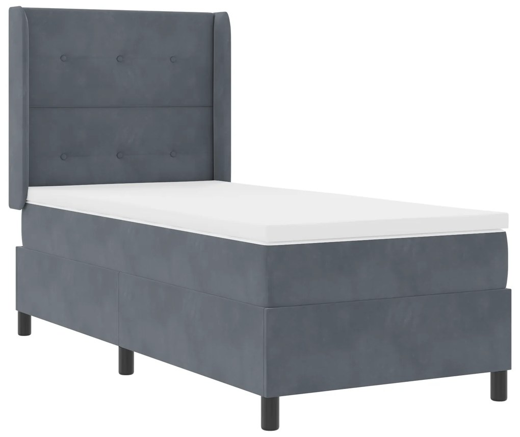 Cama Box Spring com Colchão Cinza Escuro 90x190 cm Veludo