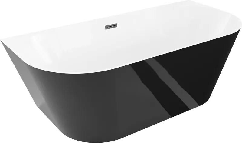 Mexen Oval Slim banheira independente junto à parede 170 x 80 cm, branca/preta, transbordo preto - 52661708075-70