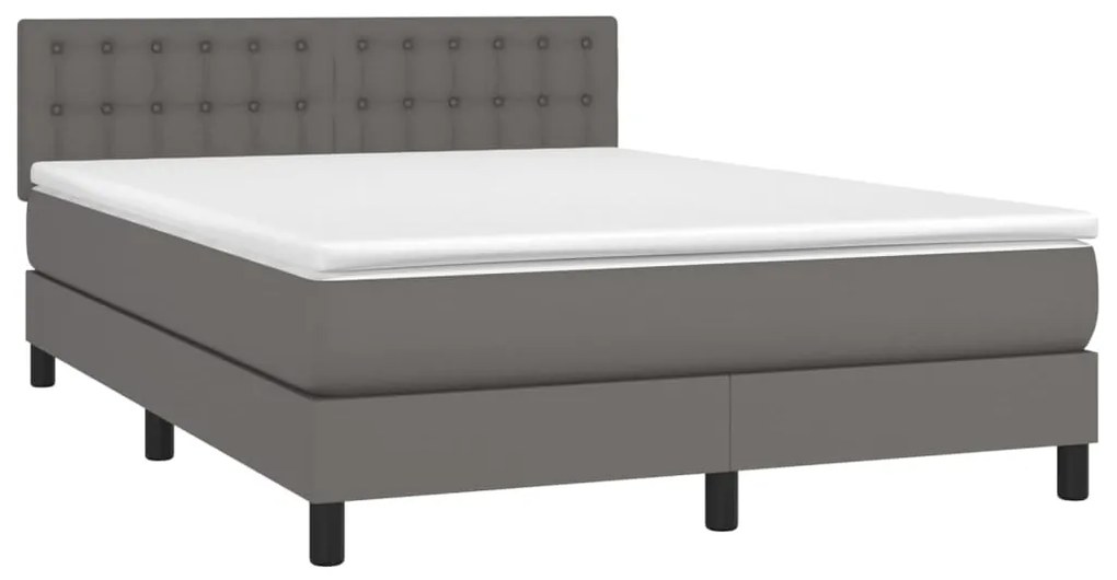 Cama box spring c/ colchão/LED 140x200cm couro artificial cinza