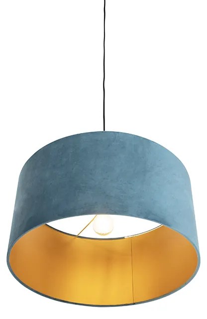 Candeeiro de suspensão com abajur de veludo azul com dourado 50 cm - Combi Country / Rústico