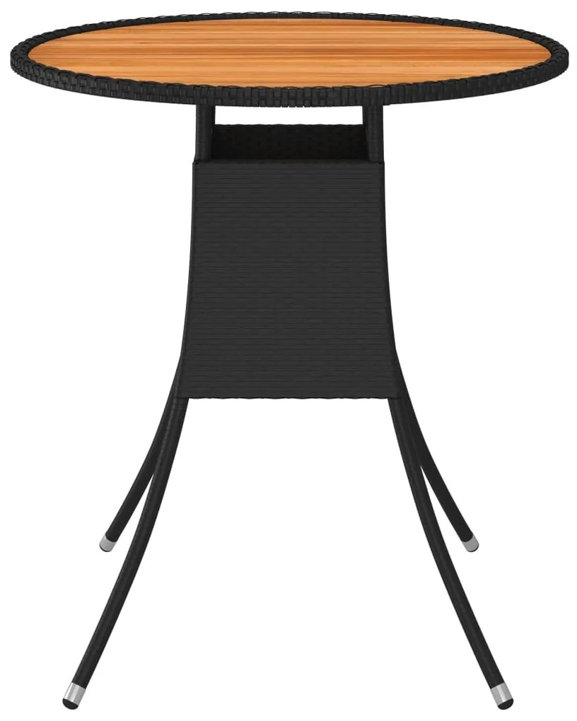 Mesa de jantar p/ jardim Ø 70 cm vime PE e acácia maciça preto