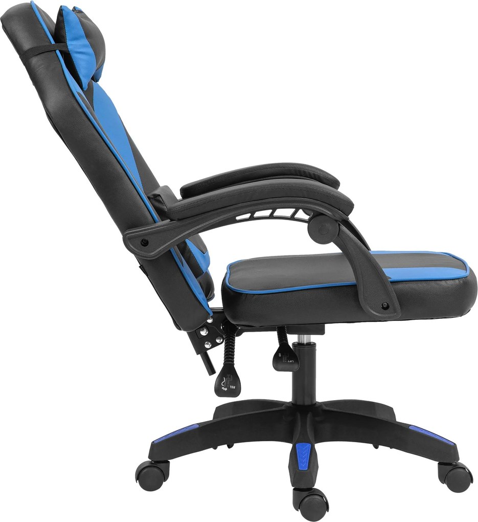 Cadeira de escritório em couro sintético preto e azul