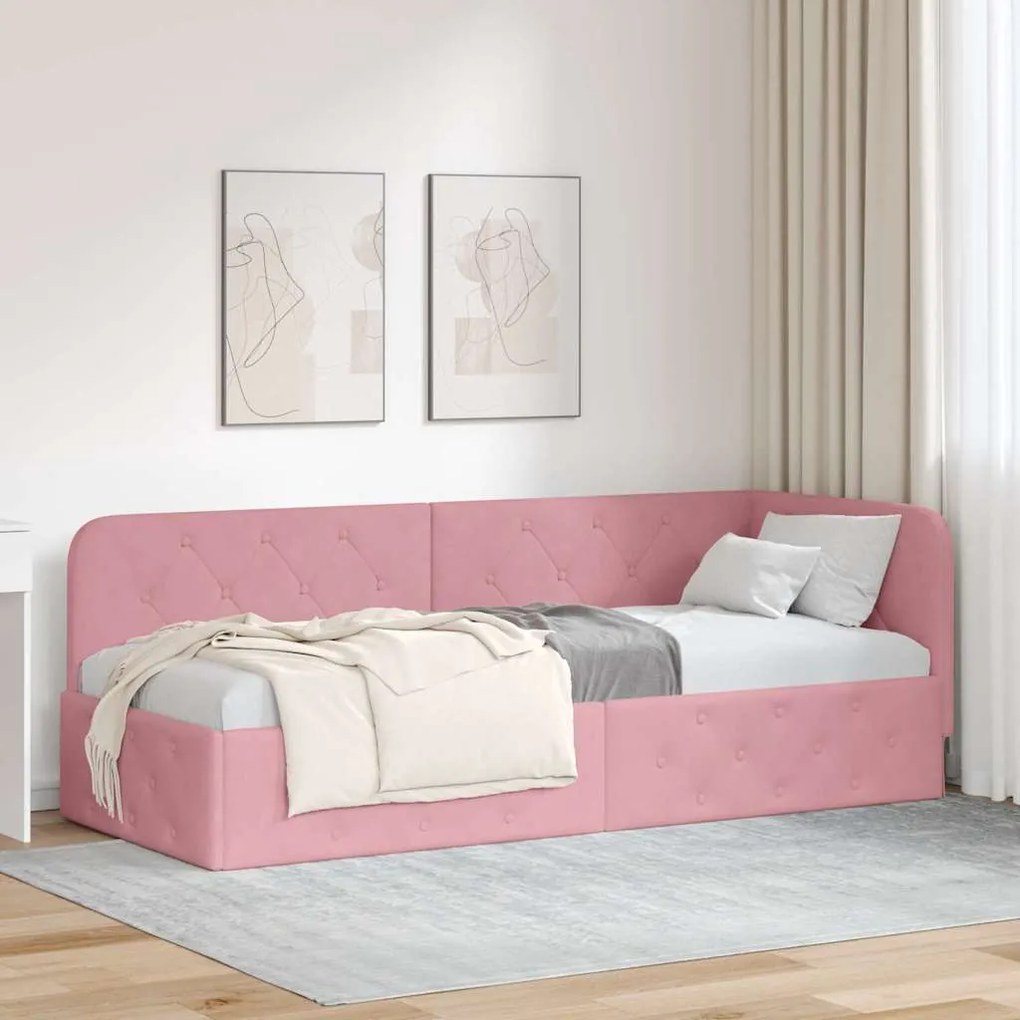 vidaXL Estrutura de Cama de Canto Rosa 80 x 200 cm Veludo