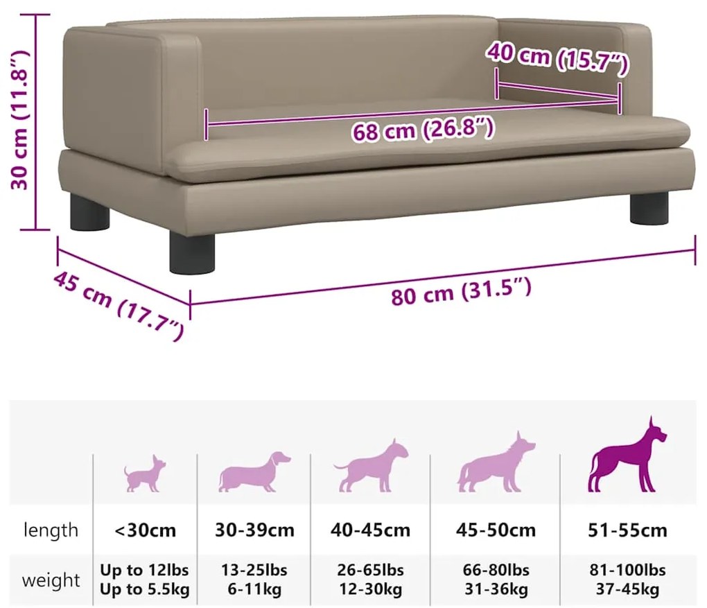 Cama para cães 80x45x30 cm couro artificial cappuccino