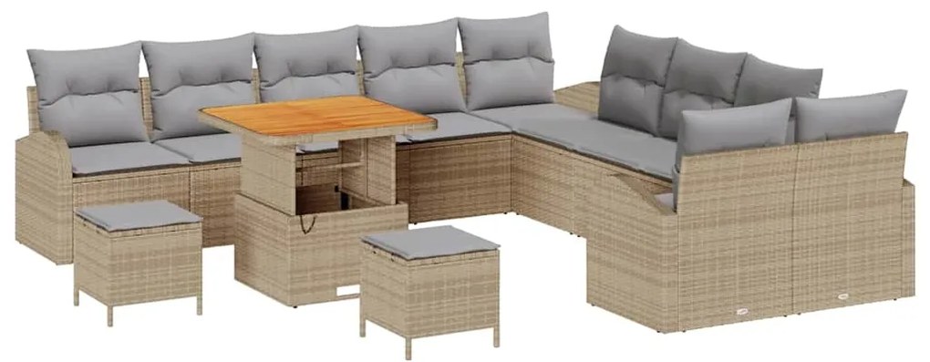 Conjunto de Sofá de Jardim vidaXL 13 Peças com Almofadas Bege Rattan S