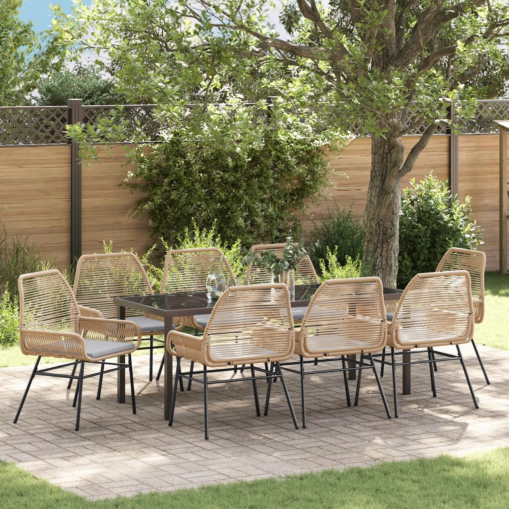 vidaXL Conjunto de Jantar de Jardim com Almofadas Castanho Vime Poliéster