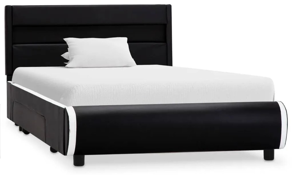 Estrutura de cama c/ LED 90x200 cm couro artificial preto